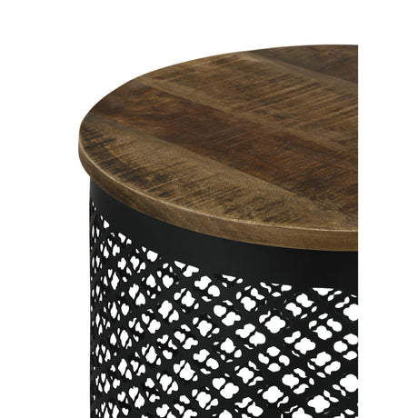  Coaster Furniture Aurora 935990 Round Drum Base Accent Side Table - Natural and Black IMAGE 5