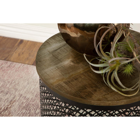  Coaster Furniture Aurora 935990 Round Drum Base Accent Side Table - Natural and Black IMAGE 6