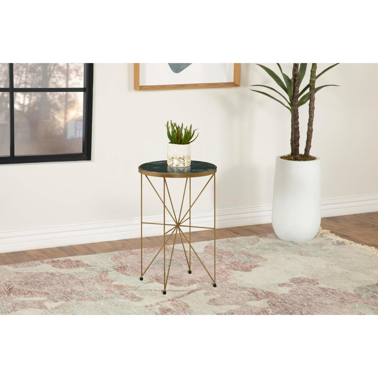  Coaster Furniture Eliska 936061 Round Green Marble Top Accent Side Table - Antique Gold IMAGE 2