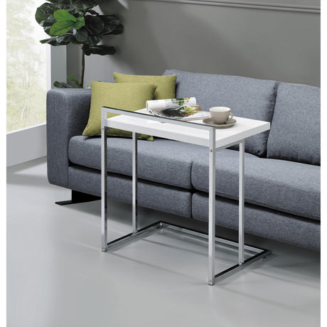  Coaster Furniture Dani 936118 Rectangular C-Shaped Sofa Side Table - White High Gloss IMAGE 4