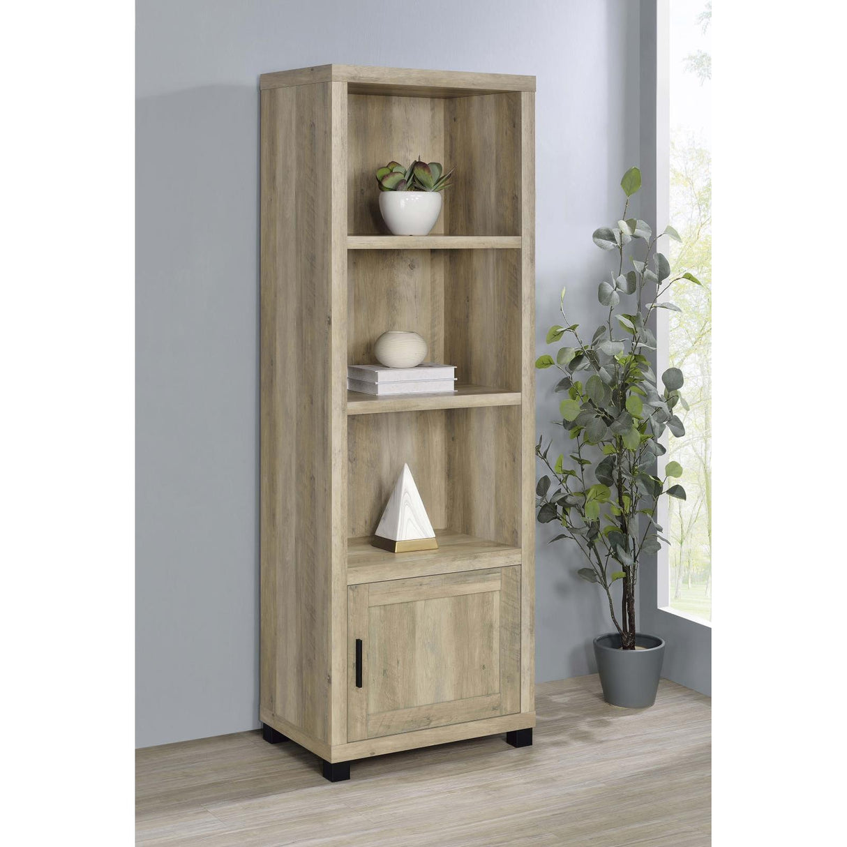 Coaster Furniture Sachin 707746 3-shelf Engineered Wood Media Tower - Distressed Pine IMAGE 2