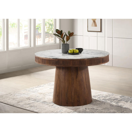  Coaster Furniture Ortega 105141 Round 46-inch Marble Top Wood Dining Table - Natural IMAGE 3