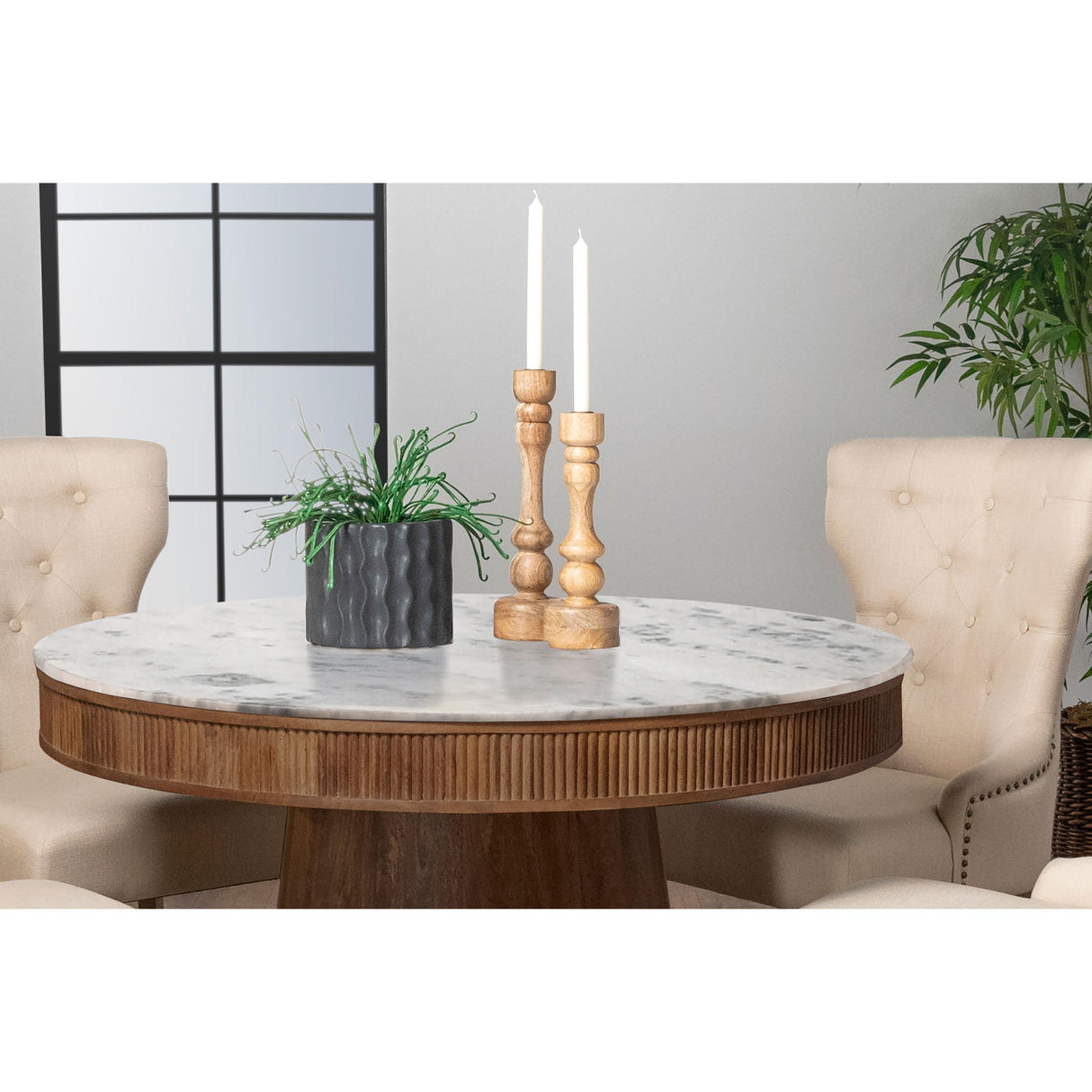 Coaster Furniture Ortega 105141 Round 46-inch Marble Top Wood Dining Table - Natural IMAGE 6