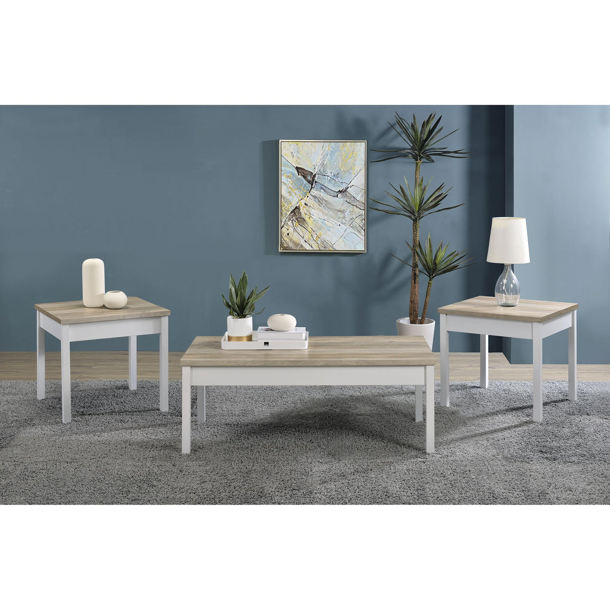 Coaster Furniture Stacie 709950 3-piece Coffee Table Set - Distressed Pine and White IMAGE 2
