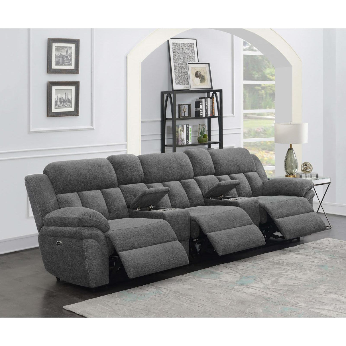  Coaster Furniture Bahrain 609541PT 5-piece Upholstered Power Home Theater Seating - Charcoal IMAGE 2