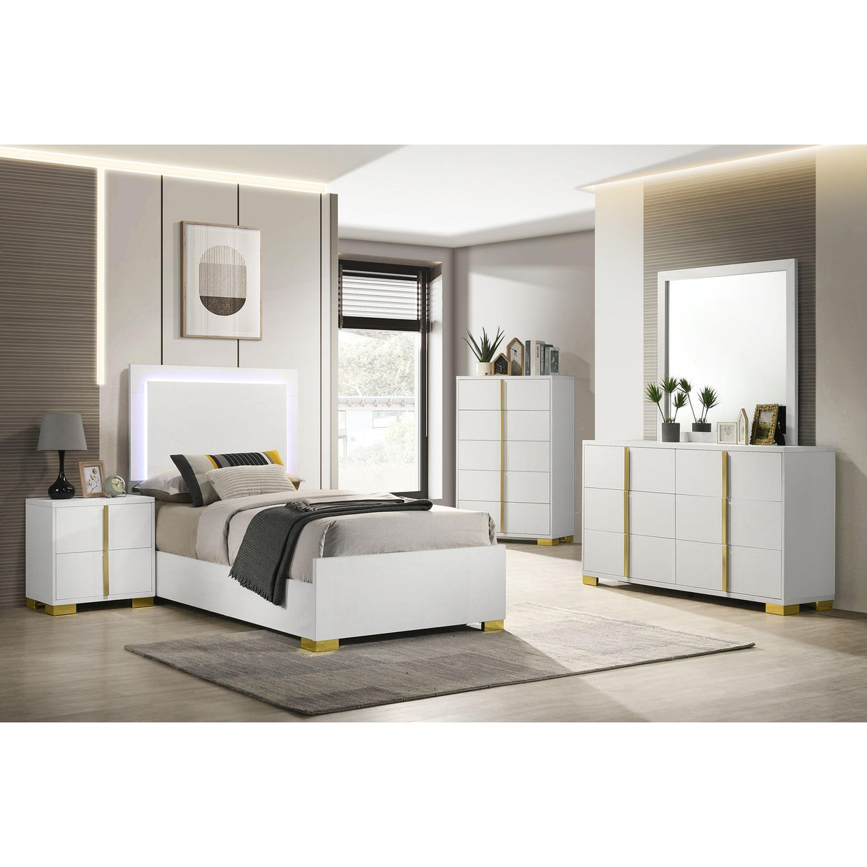  Coaster Furniture Marceline 222931T Wood Twin LED Panel Bed - White IMAGE 3