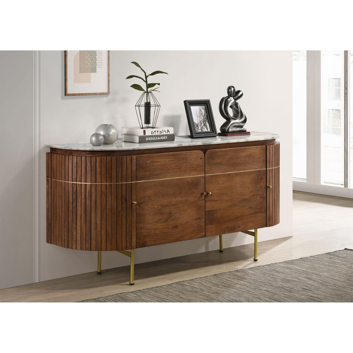  Coaster Furniture Ortega 105145 4-door Marble Top Sideboard Buffet Cabinet - Natural IMAGE 2