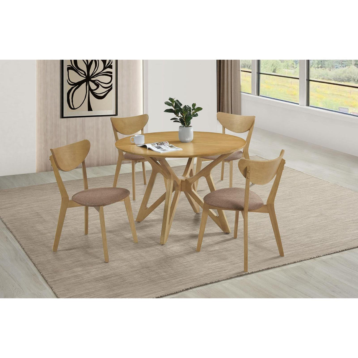  Coaster Furniture Elowen 108440 Round 42-inch Solid Wood Dining Table - Light Walnut IMAGE 5