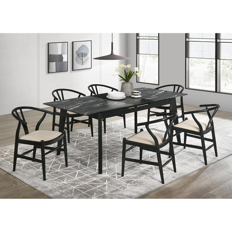  Coaster Furniture Crestmont 121251 78-inch Extension Dining Table - Black Faux Marble IMAGE 9