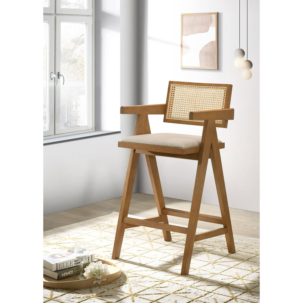  Coaster Furniture Kane 182677 Woven Rattan Wood Bar Chair - Light Walnut IMAGE 2