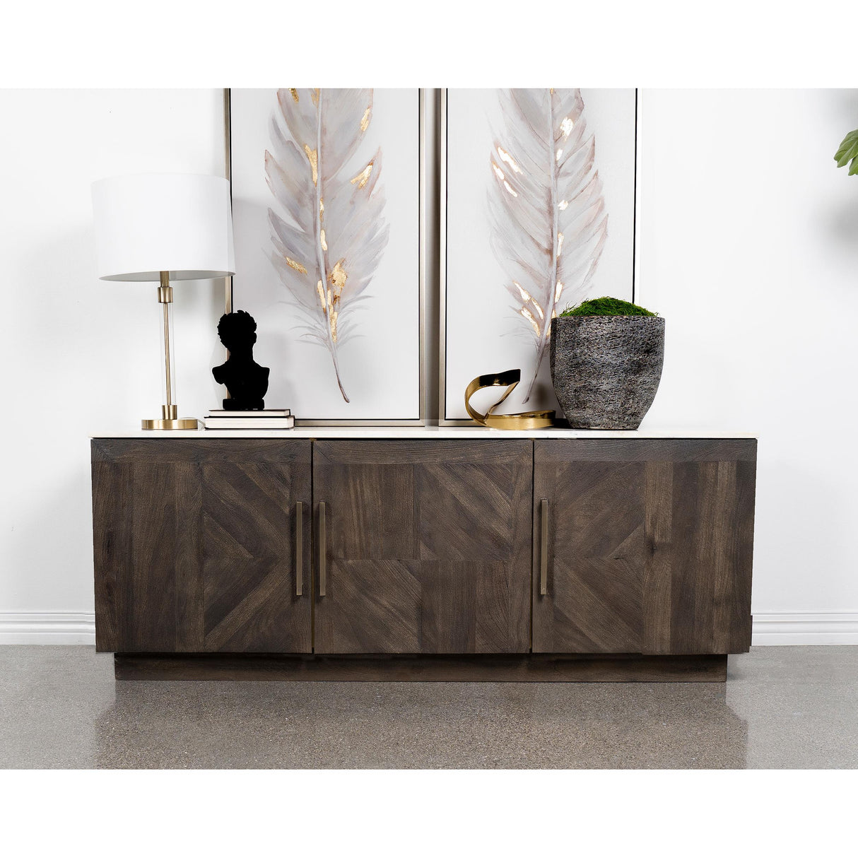  Coaster Furniture Dennis 190655 3-door Marble Top Sideboard Buffet - Tobacco Grey IMAGE 7