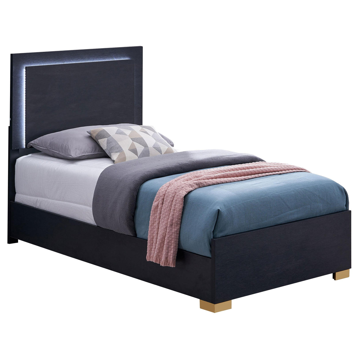  Coaster Furniture Marceline 222831T Wood Twin LED Panel Bed - Black IMAGE 4