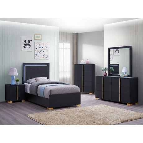  Coaster Furniture Marceline 222831T Wood Twin LED Panel Bed - Black IMAGE 5