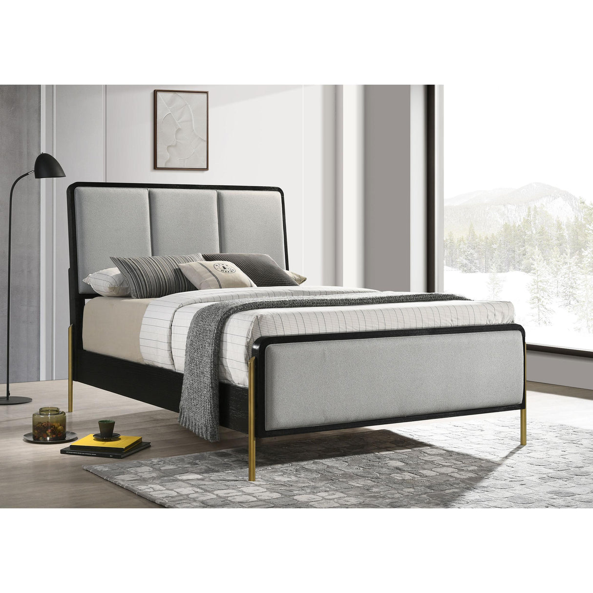  Coaster Furniture Arini 224331KE Upholstered Eastern King Panel Bed - Black and Grey IMAGE 2