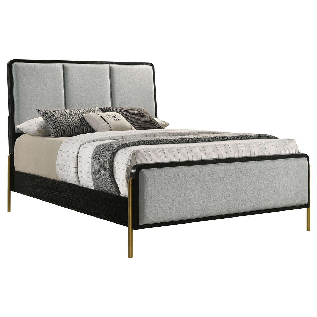  Coaster Furniture Arini 224331KE Upholstered Eastern King Panel Bed - Black and Grey IMAGE 3