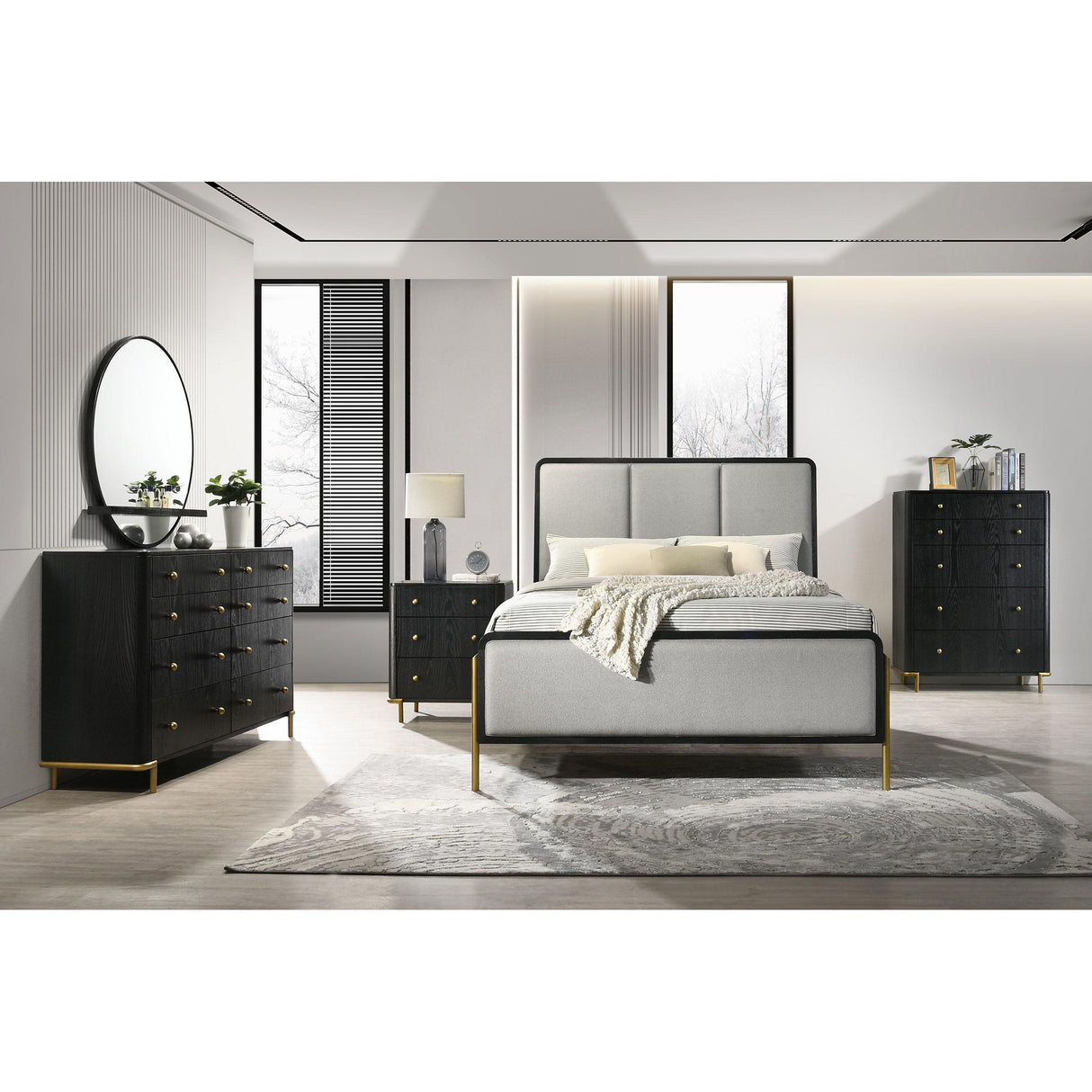  Coaster Furniture Arini 224331Q Upholstered Queen Panel Bed - Black and Grey IMAGE 5