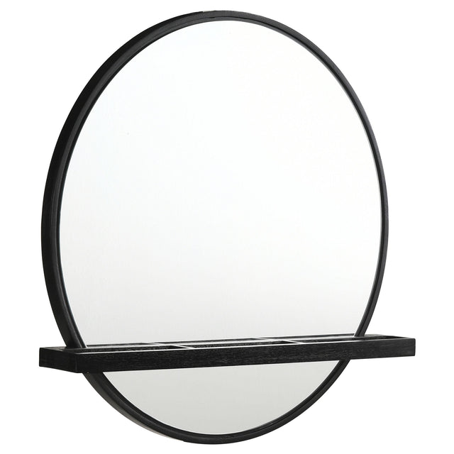  Coaster Furniture Arini 224338 Round Vanity Wall Mirror with Shelf - Black IMAGE 1