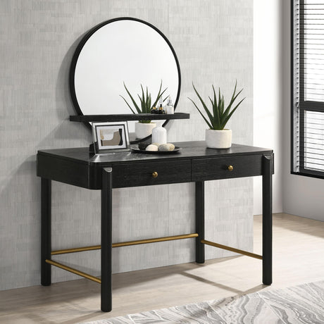  Coaster Furniture Arini 224338 Round Vanity Wall Mirror with Shelf - Black IMAGE 4