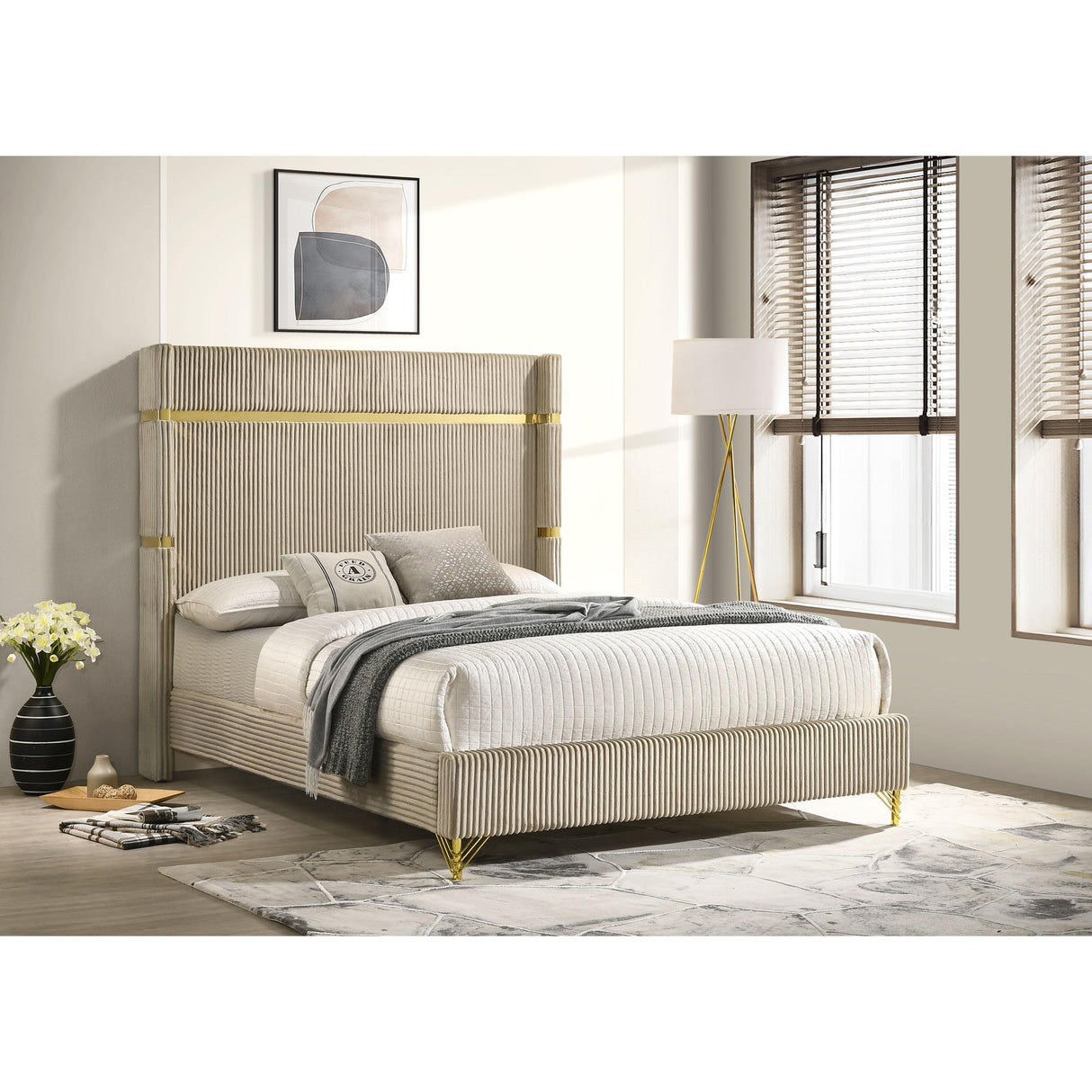  Coaster Furniture Lucia 224731Q 61-inch Upholstered Queen Wingback Bed - Beige IMAGE 2