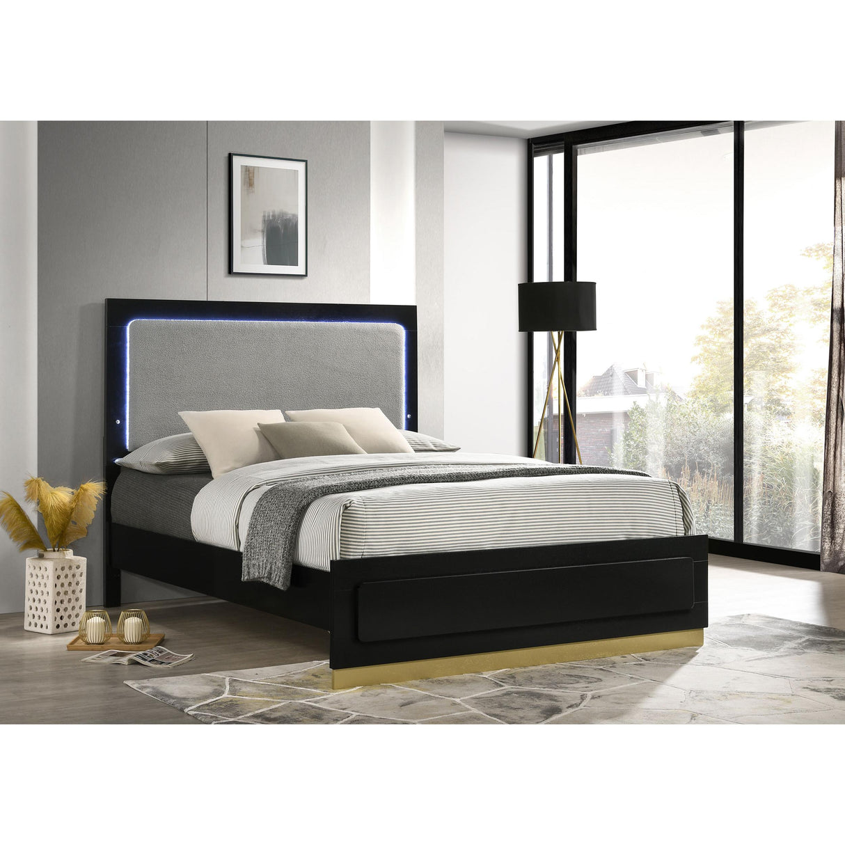  Coaster Furniture Caraway 224781Q Wood Queen LED Panel Bed - Black IMAGE 2