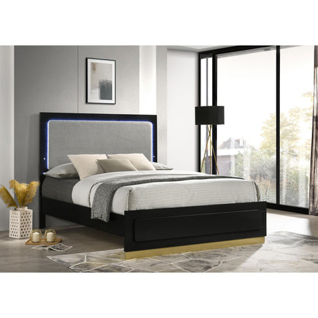  Coaster Furniture Caraway 224781Q Wood Queen LED Panel Bed - Black IMAGE 2