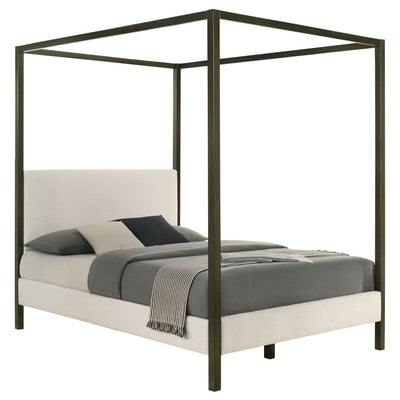  Coaster Furniture Monroe 300834KE Upholstered Eastern King Canopy Bed - Vanilla IMAGE 1