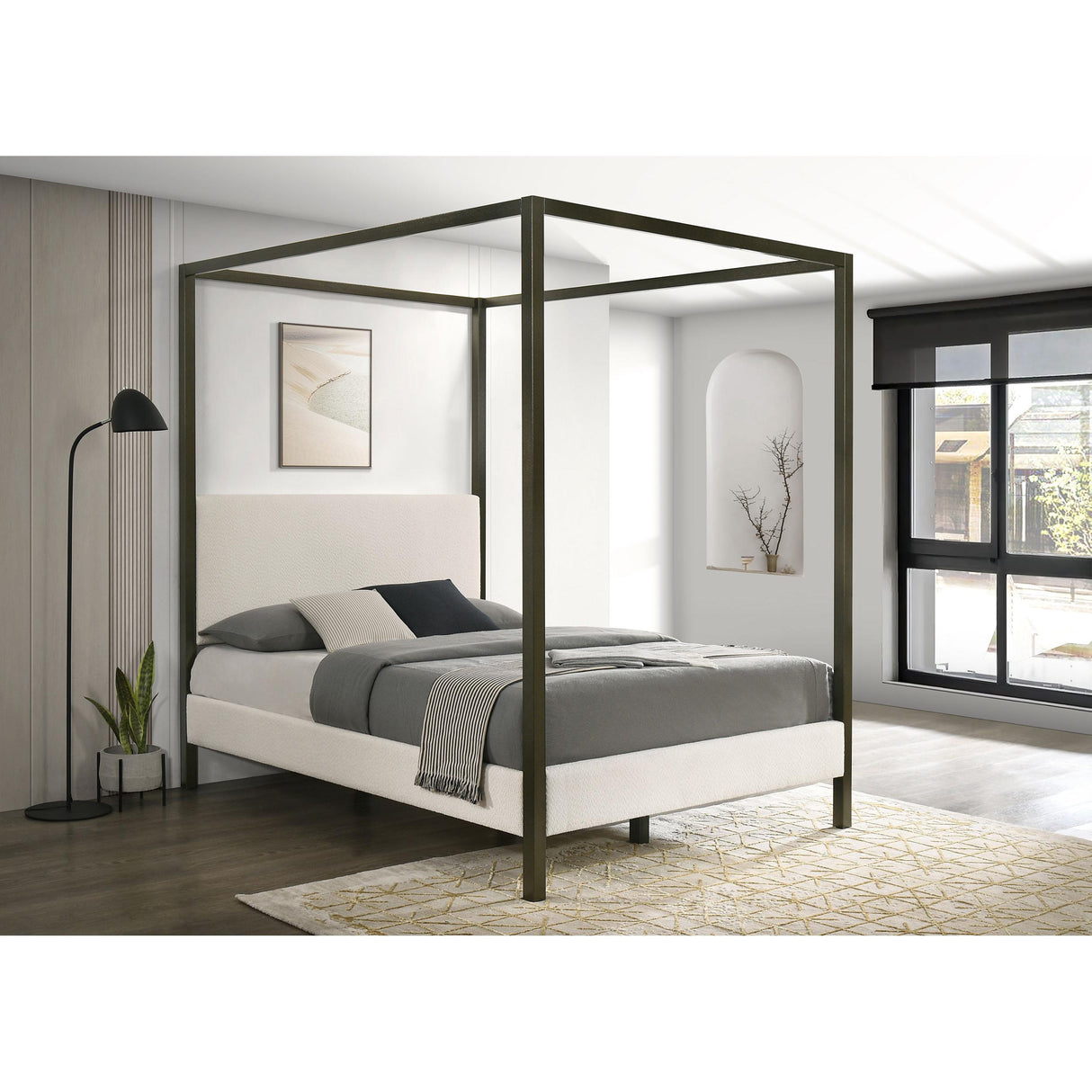  Coaster Furniture Monroe 300834KE Upholstered Eastern King Canopy Bed - Vanilla IMAGE 2