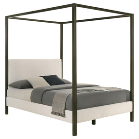  Coaster Furniture Monroe 300834Q Upholstered Queen Canopy Bed - Vanilla IMAGE 1