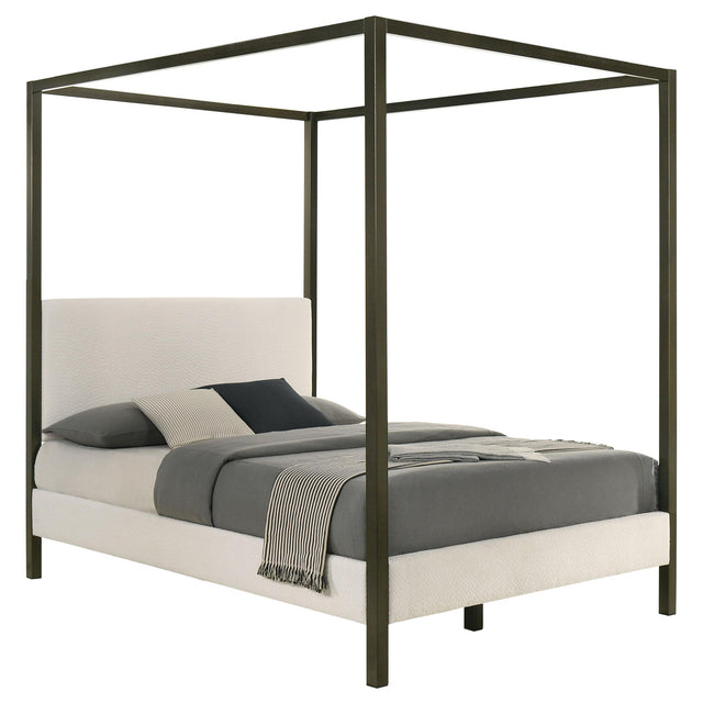  Coaster Furniture Monroe 300834Q Upholstered Queen Canopy Bed - Vanilla IMAGE 1