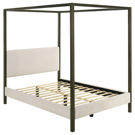  Coaster Furniture Monroe 300834Q Upholstered Queen Canopy Bed - Vanilla IMAGE 3