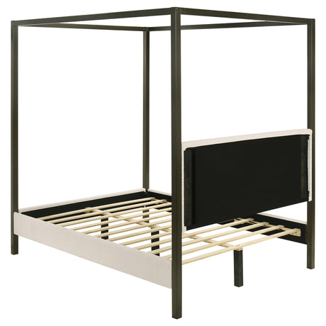  Coaster Furniture Monroe 300834Q Upholstered Queen Canopy Bed - Vanilla IMAGE 4