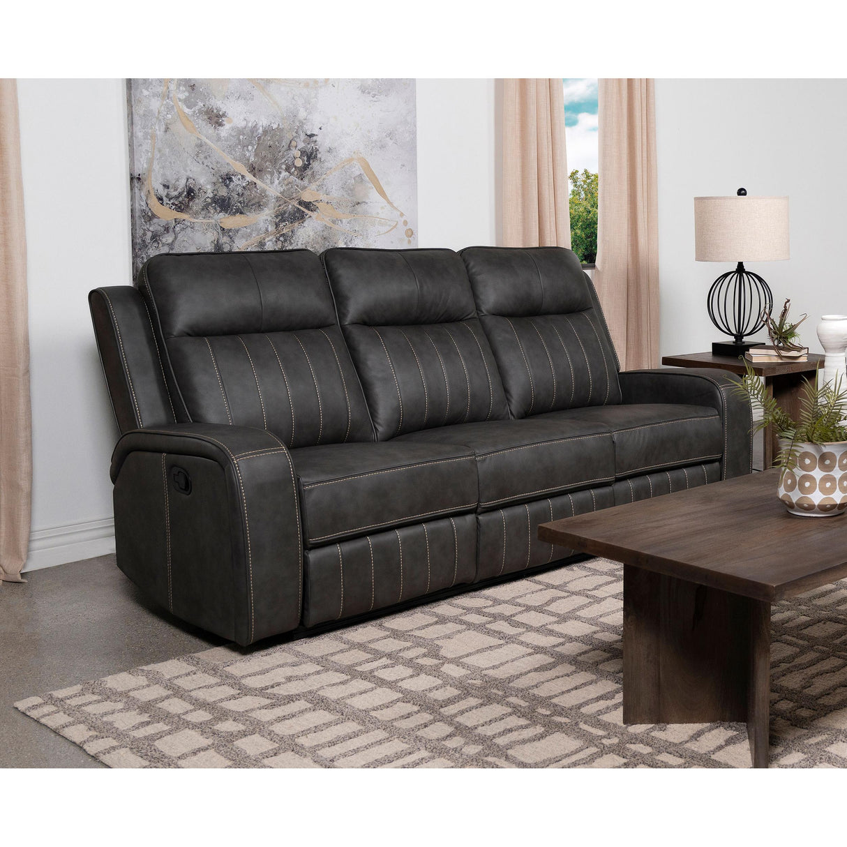  Coaster Furniture Raelynn 603191 Upholstered Track Arm Motion Sofa - Grey IMAGE 2