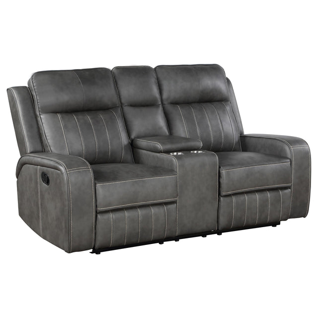  Coaster Furniture Raelynn 603192 Upholstered Track Arm Motion Loveseat - Grey IMAGE 1