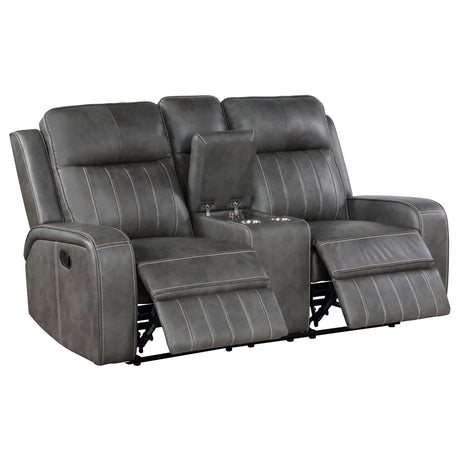 Coaster Furniture Raelynn 603192 Upholstered Track Arm Motion Loveseat - Grey IMAGE 3