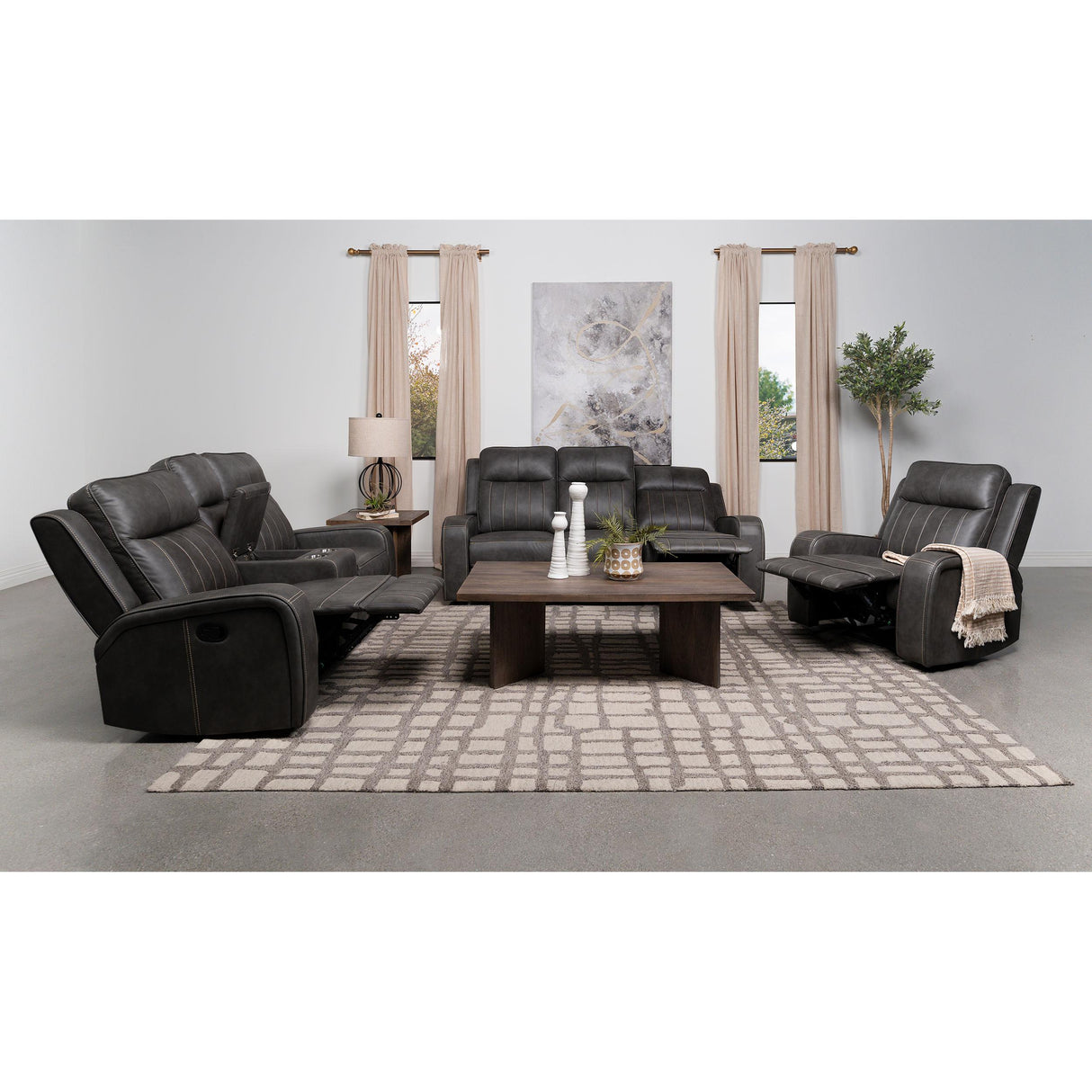  Coaster Furniture Raelynn 603192 Upholstered Track Arm Motion Loveseat - Grey IMAGE 9