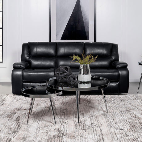  Coaster Furniture Camila 610244 Upholstered Motion Reclining Sofa - Black IMAGE 2
