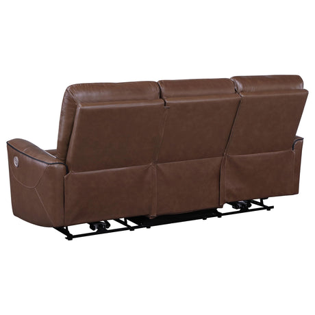  Coaster Furniture Greenfield 610264P Upholstered Power Reclining Sofa - Saddle Brown IMAGE 4
