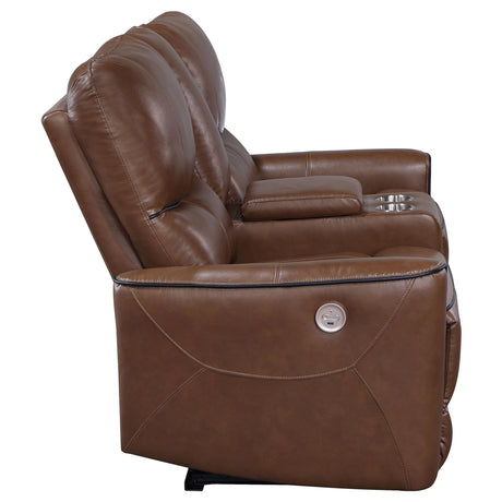  Coaster Furniture Greenfield 610265P Upholstered Power Reclining Loveseat - Saddle Brown IMAGE 5