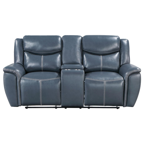  Coaster Furniture Sloane 610272 Upholstered Padded Arm Reclining Loveseat - Blue IMAGE 4