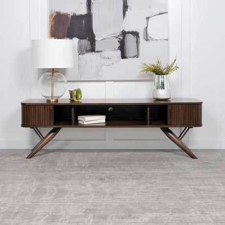  Coaster Furniture Valna 701713 Wood 71" TV Stand with Sliding Doors - Walnut IMAGE 2