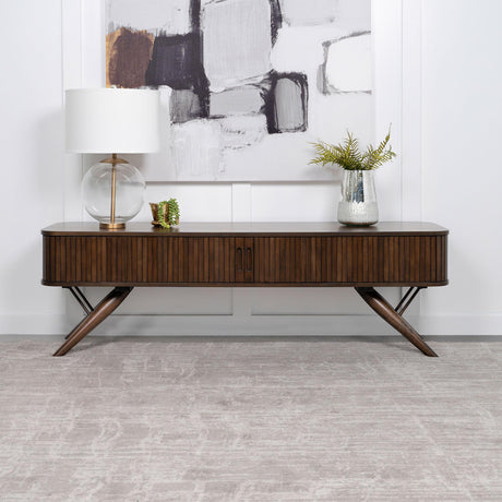  Coaster Furniture Valna 701713 Wood 71" TV Stand with Sliding Doors - Walnut IMAGE 3