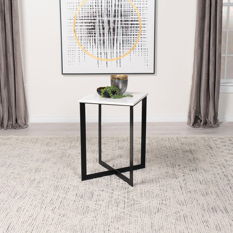  Coaster Furniture Tobin 707697 Square Marble Top End Table - White and Black IMAGE 2