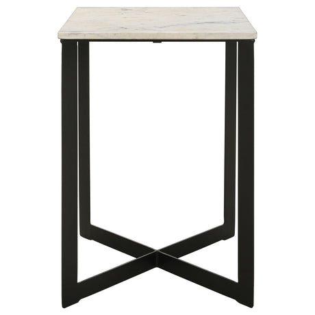  Coaster Furniture Tobin 707697 Square Marble Top End Table - White and Black IMAGE 3
