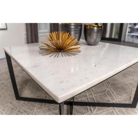  Coaster Furniture Tobin 707698 Square Marble Top Coffee Table - White and Black IMAGE 5