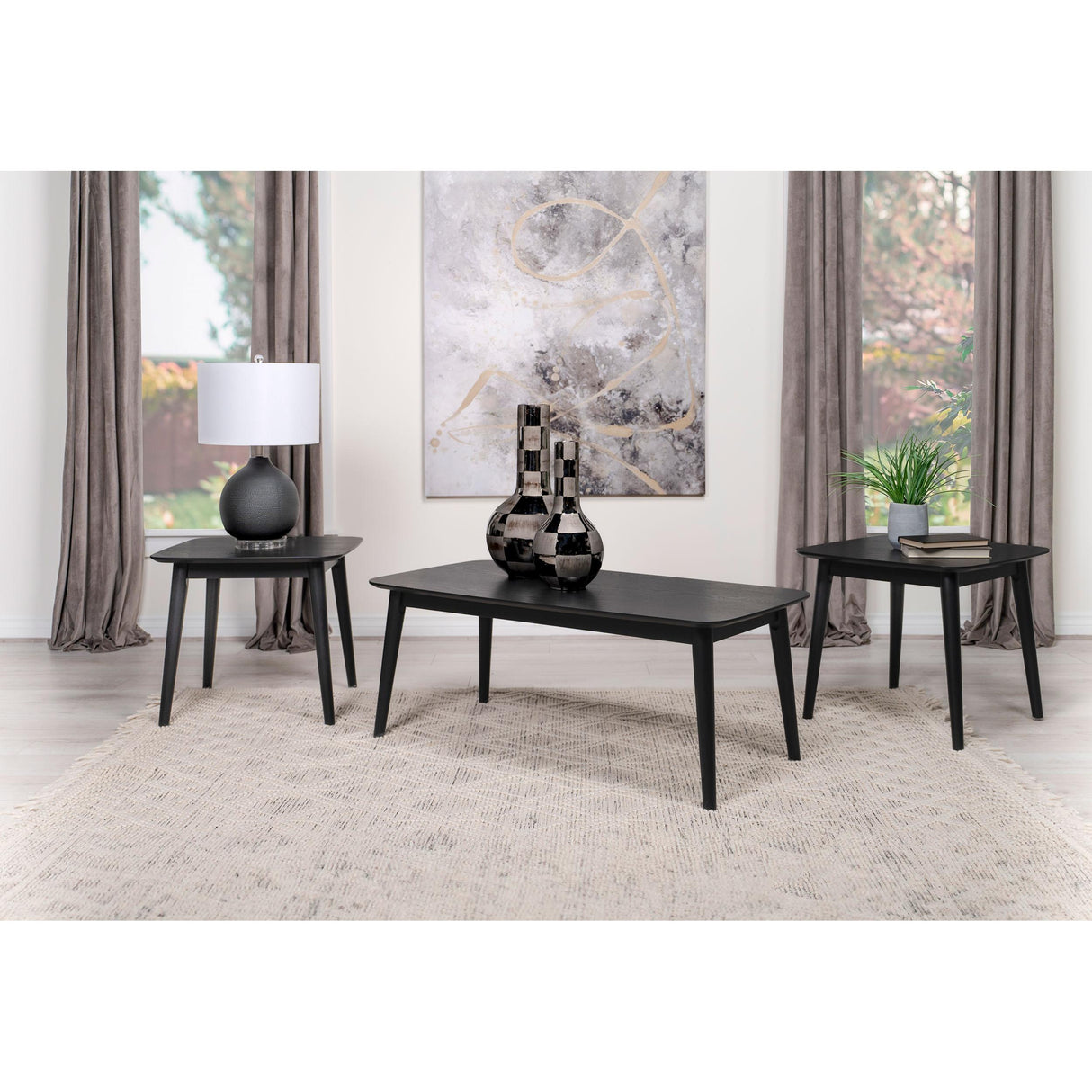  Coaster Furniture Radley 708490 3-piece Rectangular Coffee Table Set - Black IMAGE 2