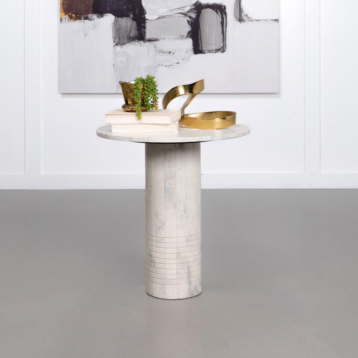  Coaster Furniture Astoria 709667 Round Genuine Marble Side End Table - White IMAGE 2