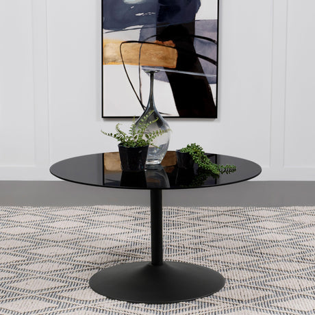  Coaster Furniture Ganso 709688 Round Metal Coffee Table With Tempered Glass Top - Black IMAGE 2