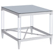  Coaster Furniture Lindley 709727 Square Tempered Mirror Acrylic Side End Table - Chrome IMAGE 1