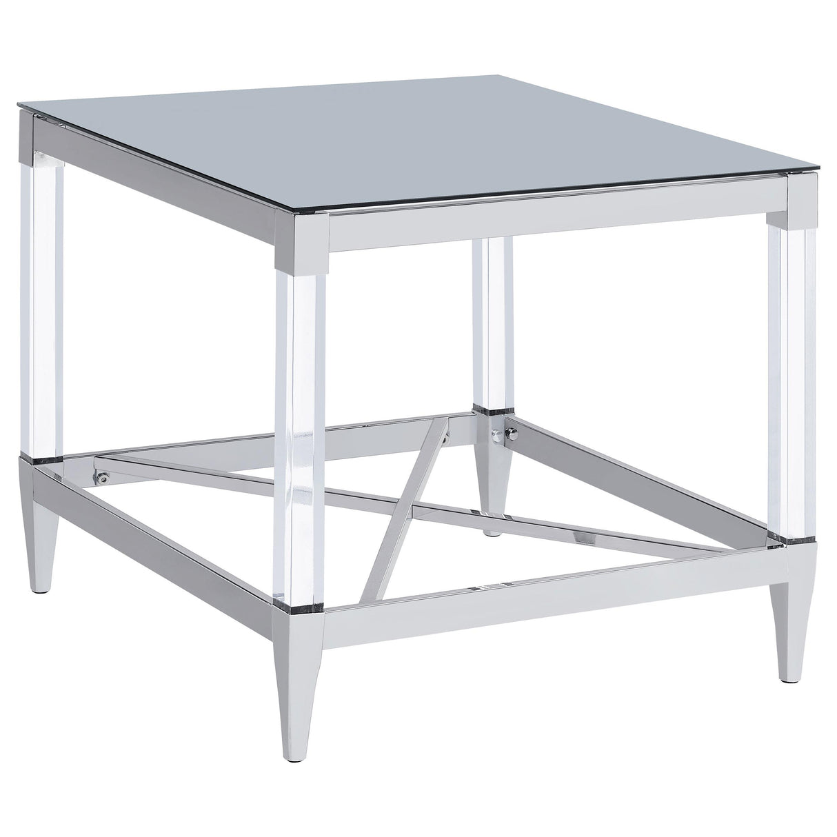  Coaster Furniture Lindley 709727 Square Tempered Mirror Acrylic Side End Table - Chrome IMAGE 1