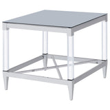  Coaster Furniture Lindley 709727 Square Tempered Mirror Acrylic Side End Table - Chrome IMAGE 3